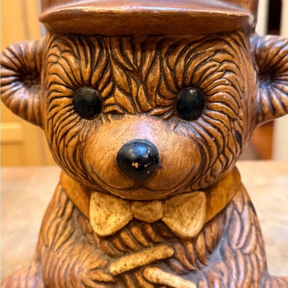 Great American Pottery Company Brown Bear Drummer Vintage Cookie Jar made USA